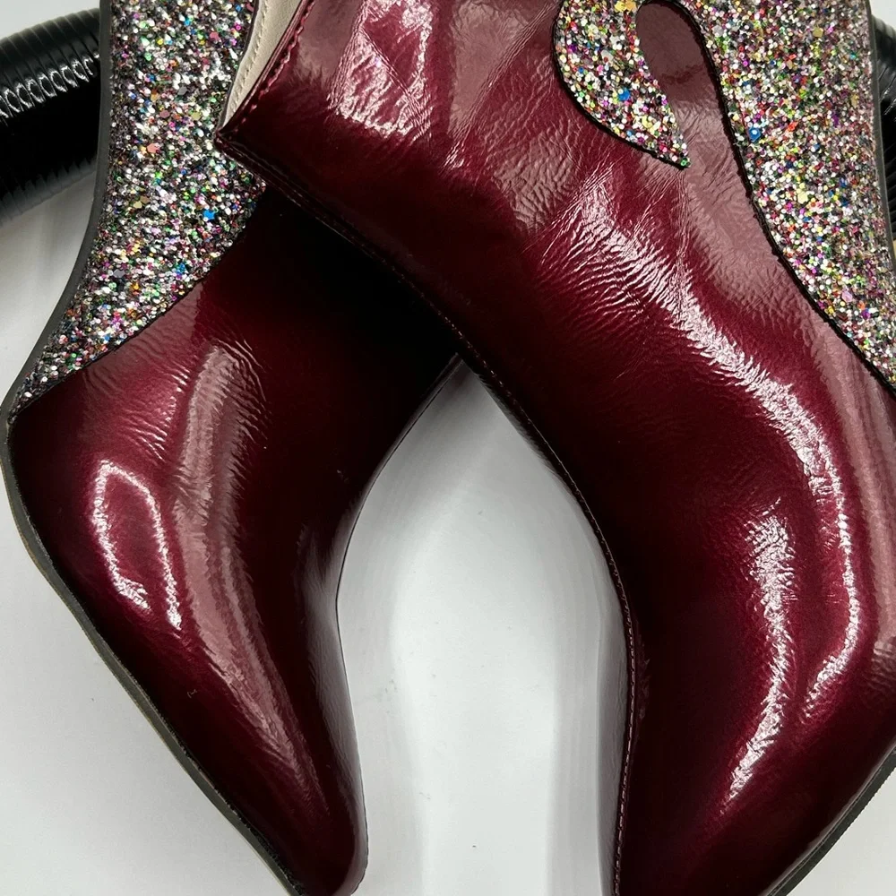 Women’s Wine Multicolored Glitter Embellished Ankle Boots Size 9 1/2 NWOT - Picture 4 of 13